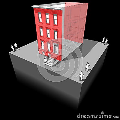 Townhouse with additional wall insulation Vector Illustration